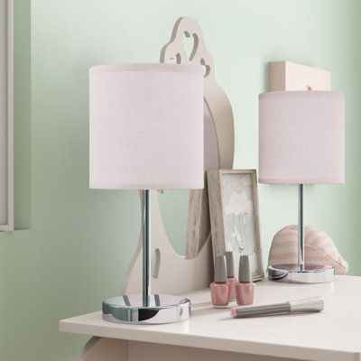 Amandev Simple Designs Mini Basic Table Lamp with Drum Fabric Shade