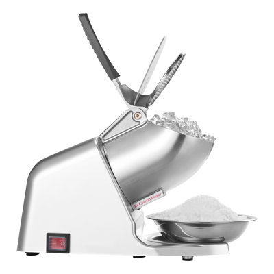 Broyeur à glace pilée, 130 kg/h, machine à granita électrique à 4 lames, 300 W, 2000 tr/min, pour usage domestique et professionnel, en acier inoxydable avec bol et couvercle, couleur argent.