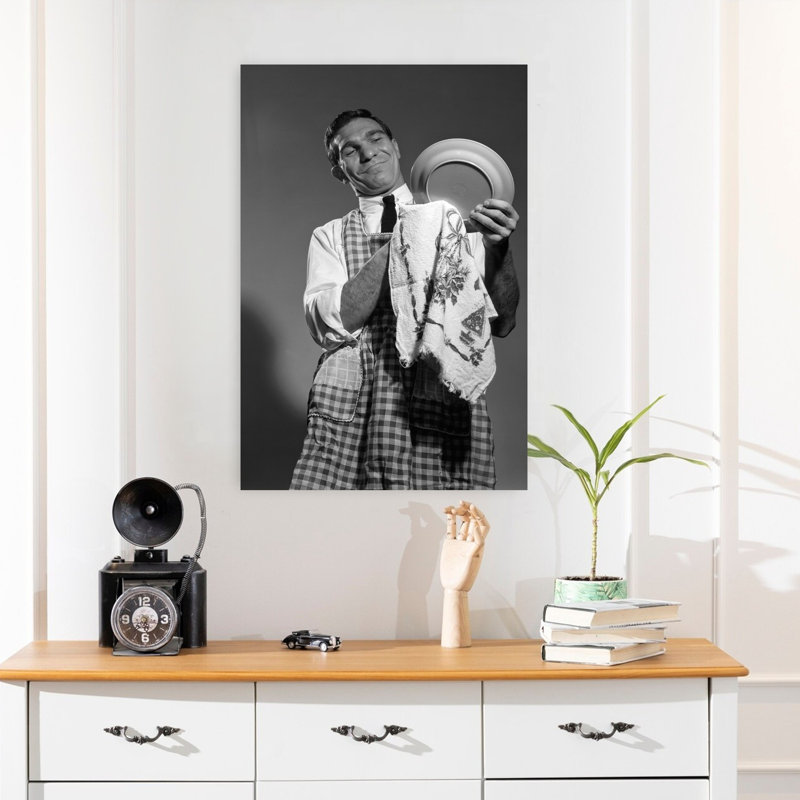 «1960», années 1950, époux, tablier de séchage, art mural rétro classique, H 24 po x l 16 po