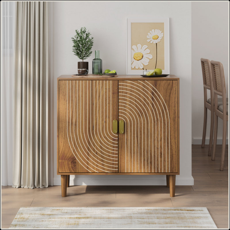 Wood Buffet Cabinet With Line Groove Design,Sideboard Buffet Cabinet With Storage,Multifunctional Accent Cabinet  For Living Room,Entryway,Hallway,Office,Kitchen