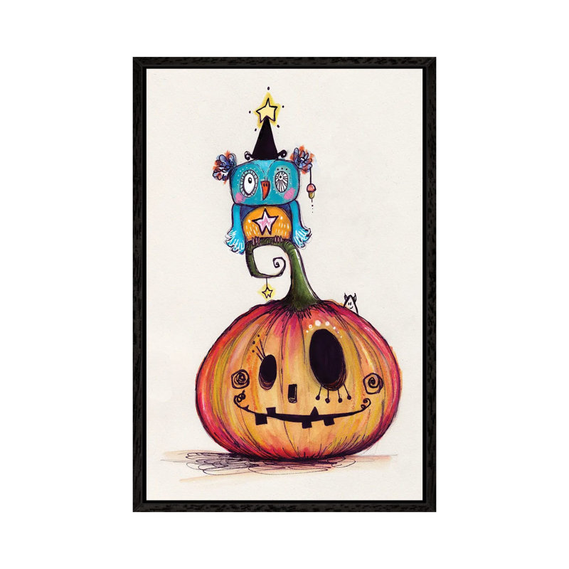 Pumpkin With Quirky Bird by Tamara Laporte - Print on Canvas, Black Framed, 101.6 cm H x 66.04 cm W