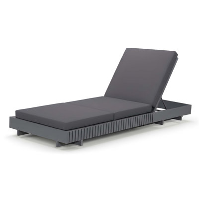 Acacia Solid Wood Outdoor Chaise Lounge With Cream 3-Fold Water-Repellent Cushion, 400Lbs Capacity, Modern Patio Sun Lounger For Garden, Poolside