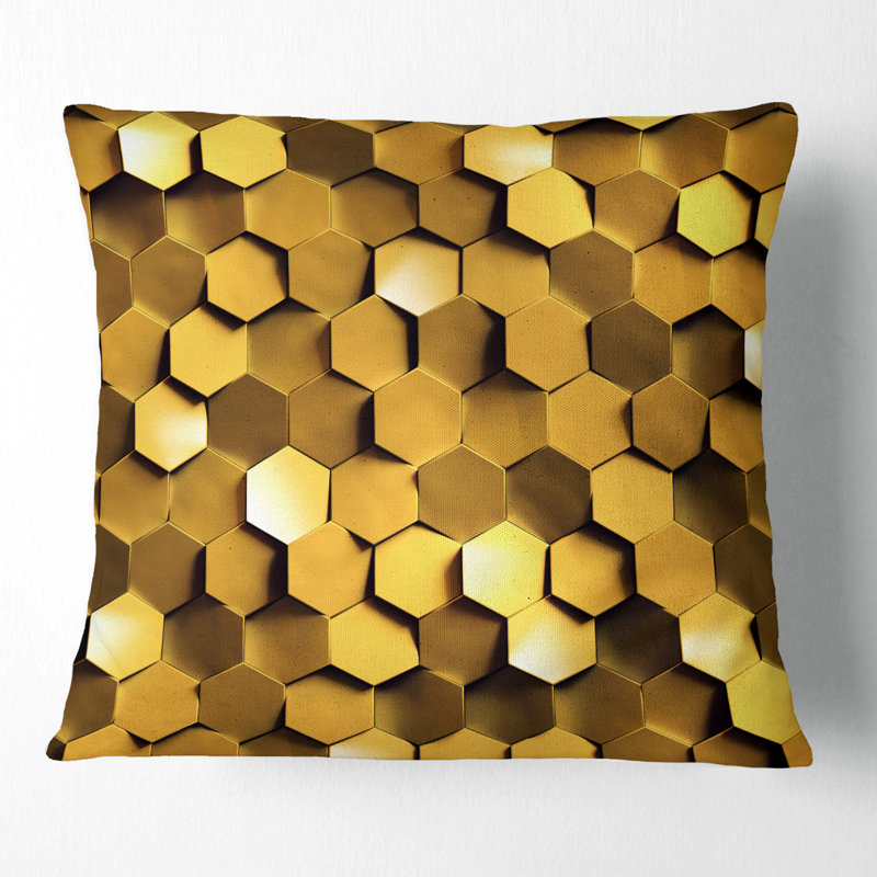 Texture de mur doré en nid d'abeille - coussin imprimé abstrait, 16 po x 1 po, Coussin décoratif