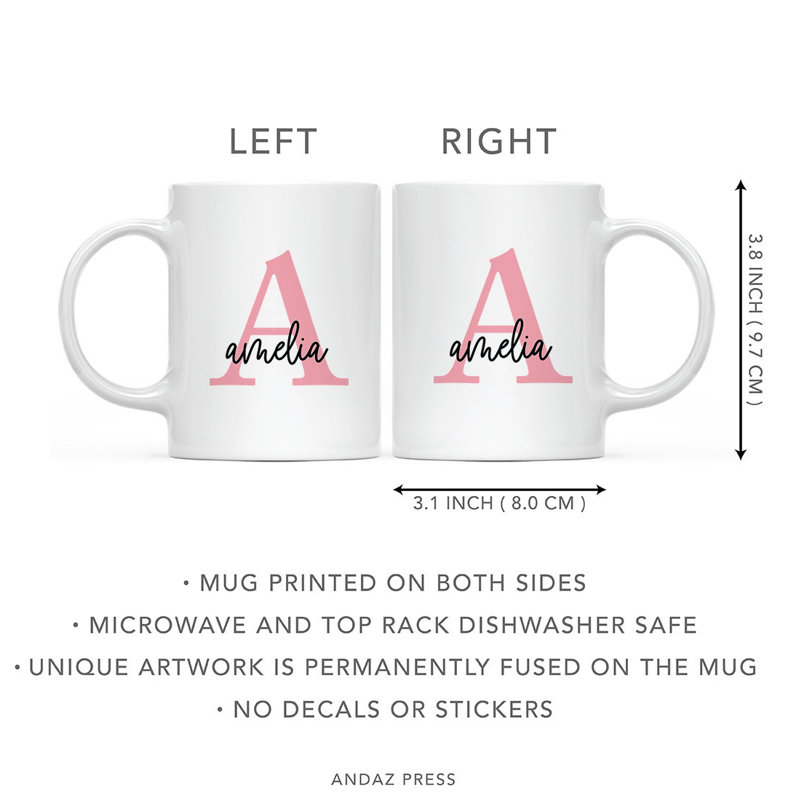 Tasse à café personnalisée avec monogramme personnalisé, lettres A à Z, monogramme et nom, tasse à café en céramique 11 oz, paquet de 1