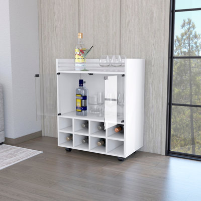 8 Rack Bar Cart In White With Attractive Double Glass Door Feature And Singularity by Latitude Run