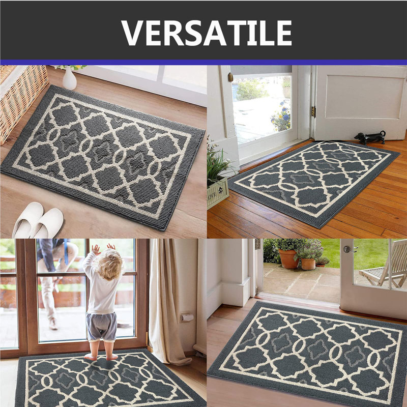 Non-Slip Geometric Doormat, 20" W x 31" L, Dark Grey