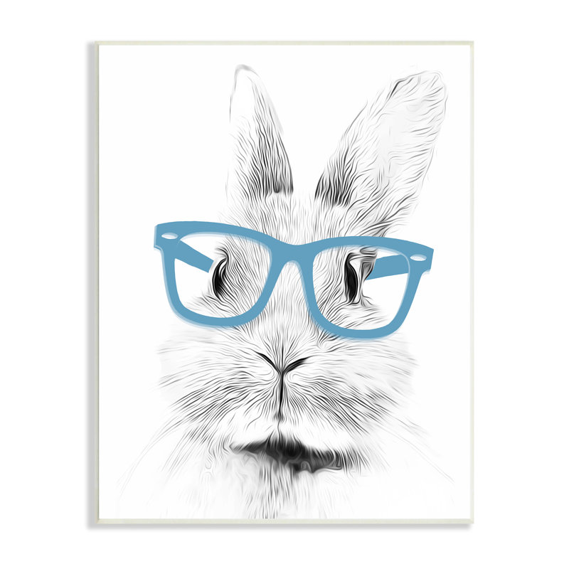 Portrait de lapin monochrome avec lunettes bleues par Annalisa Latella - impression, Plaque murale, H 19 po x l 13 po