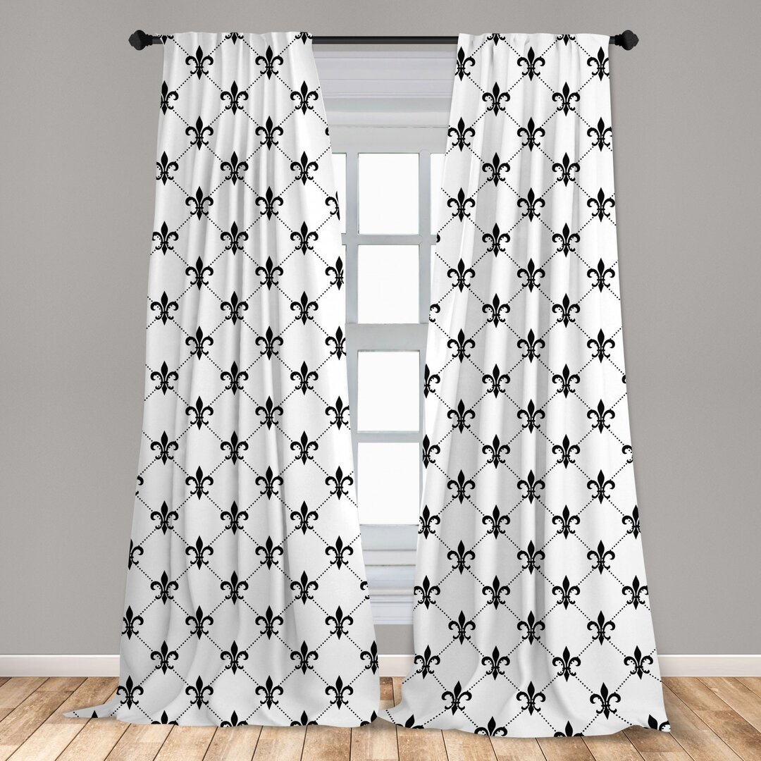 Fenstervorhänge, Leichtes Dekor, Abstrakte Lily Dots, Fleur De Lis, Weiß Schwarz