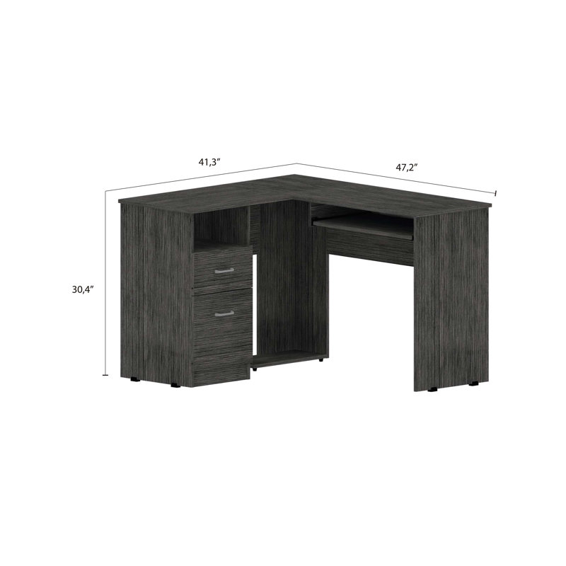 Bureau d'ordinateur en L à 2 tiroirs et 2 tiroirs, Gris