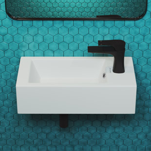 Lavabo mural rectangulaire en céramique avec fixation pour robinet Voltaire