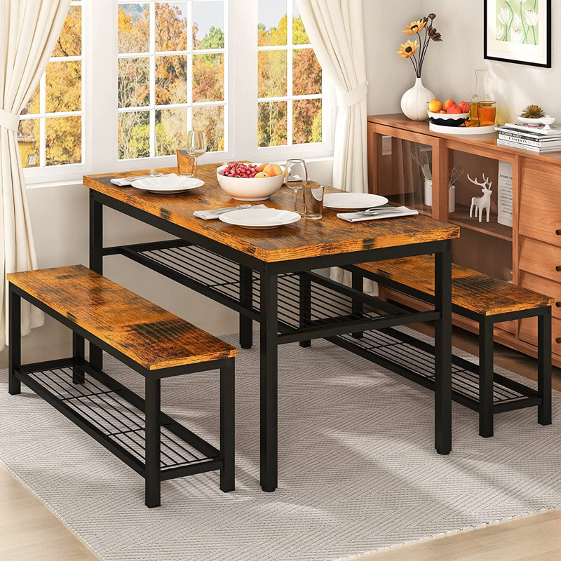 Adrija 4 - Person Four Leg Dining Set, Rustic Brown