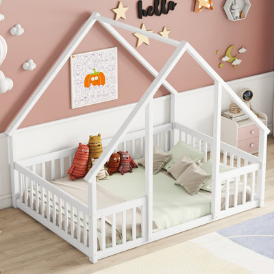 WoodNest House-Shaped Floor Bed with Guardrails