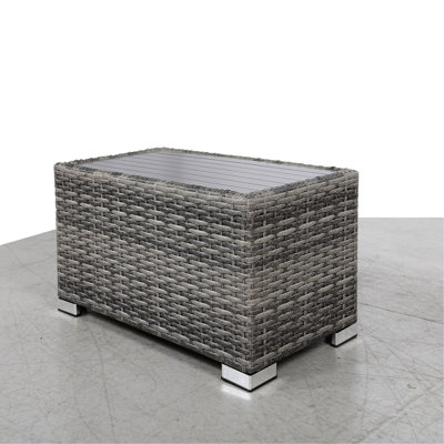 Fully Assembled Mixed Grey And Aluminum Slatted Side Table For Outdoor Socializing Top - Enhance Your Aesthetics