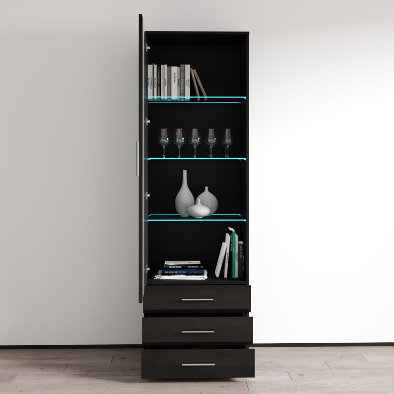 Sabala 23.6" Bookcase with High Gloss Finish, Black