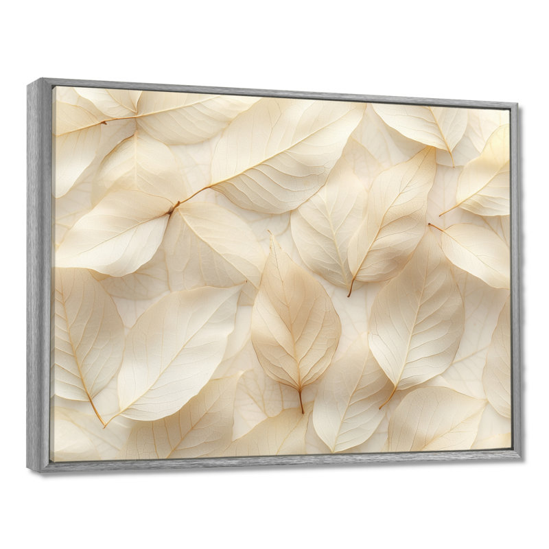 Ivoire, feuilles, collage, feuillage II - feuilles, art mural, Argent argent, H 34 po x l 44 po