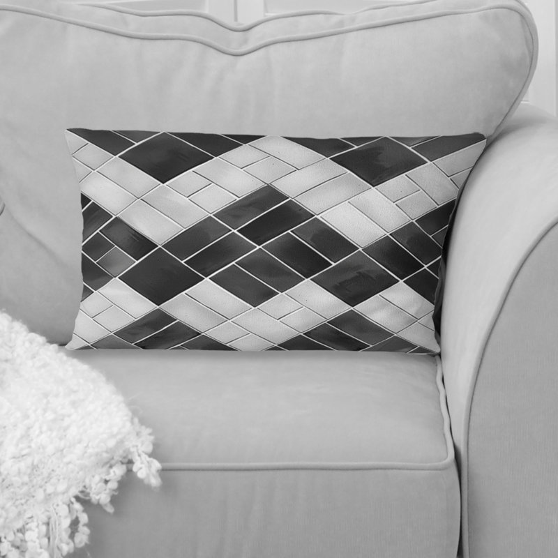 Black Herringbone Print - Transitional Lumbar Pillow