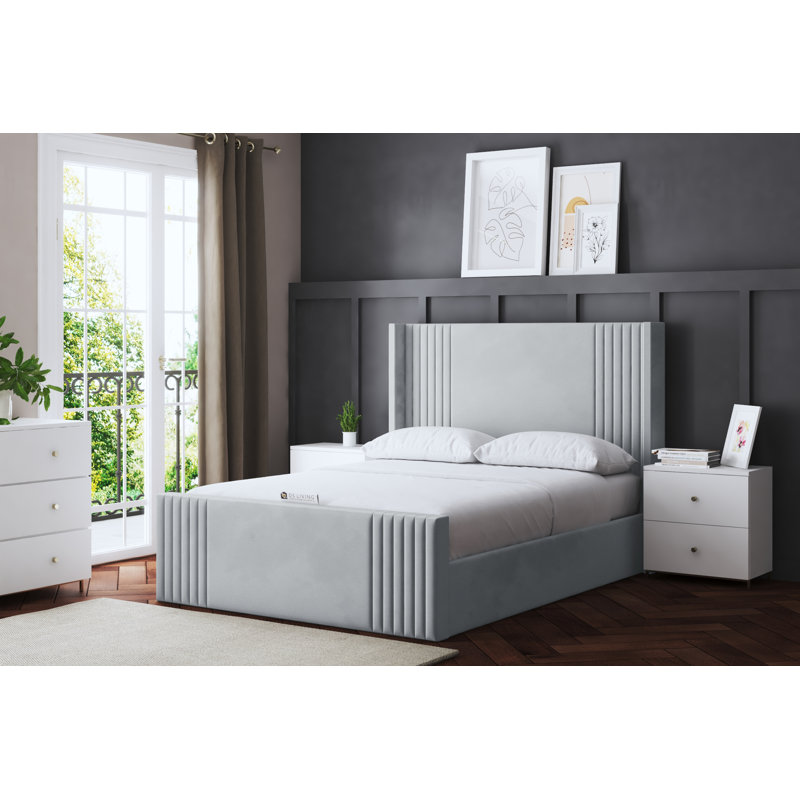 Elara Winged Panel Bed with Headboard, Silver, Double (4'6)