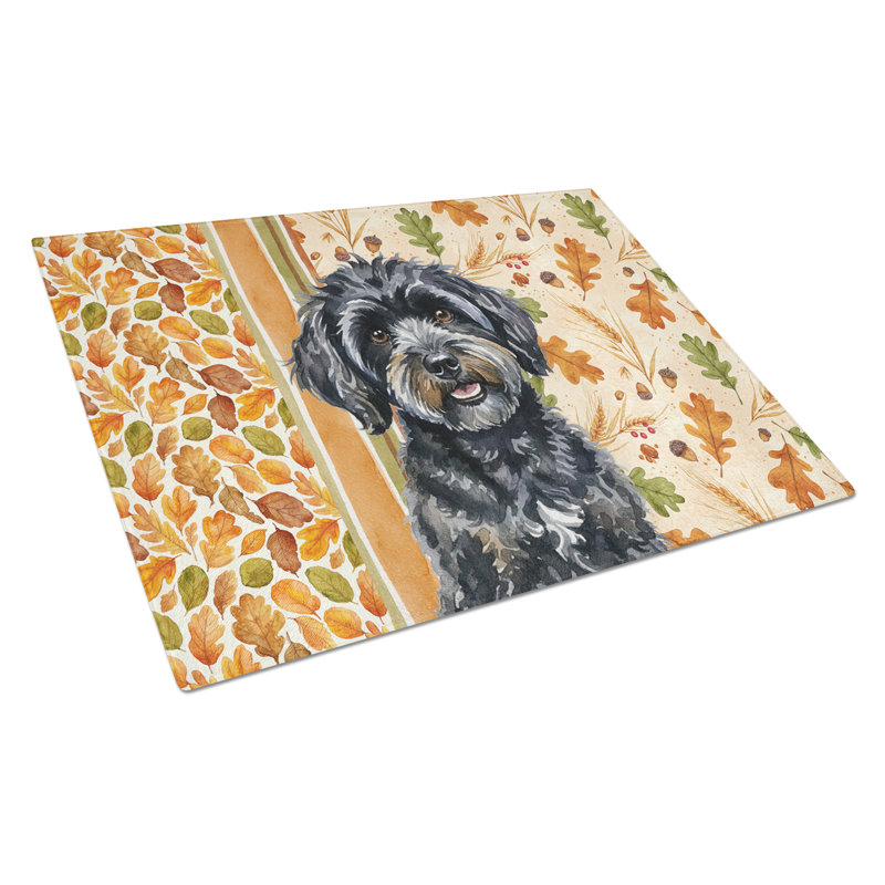 Black Havanese Heirloom Fall Glass Cutting Board
