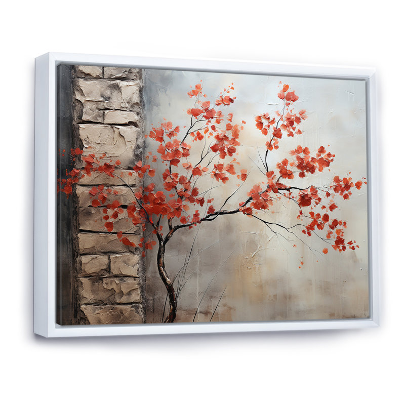 Érable rouge ardent III sur toile, H 24 po x l 32 po x P 1 po, Cadre flottant blanc