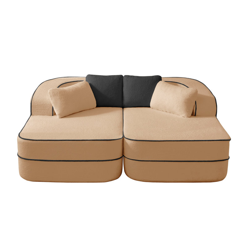 77.2" Teddy Fabric No-Assembly Modular Compression Sofa, Brown