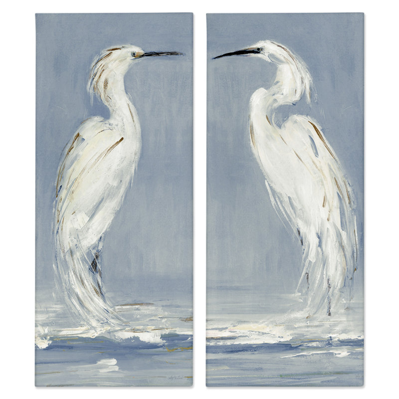 Ensemble de 2 toiles d'art Herons with Ocean Wave, design par Sally Swatland, H 30 po x l 13 po