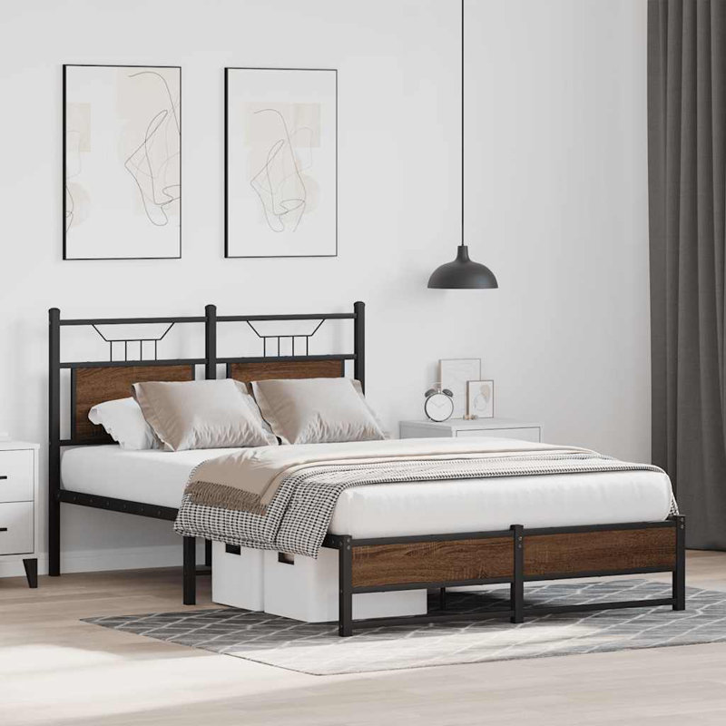 Bed Frame Without Mattress Engineered Wood, Small Double (4'), Brown Oak