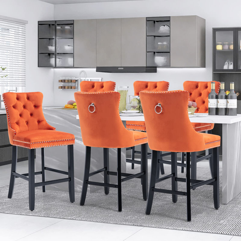 Ensemble de tabourets de bar rembourrés Modern Velvet, Orange, Noir