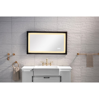 Miroir de salle de bain 40 po x 24 po à DEL avec cadre en aluminium, brouillard, 3 couleurs, gradation continue, mémoire, naturel, bon pour la décoration, éclairage de meuble-lavabo mural, couleur