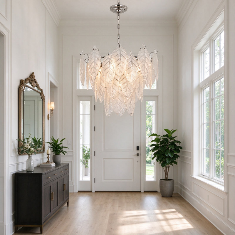 Suspension en verre en forme de feuille, lampe suspendue moderne 5* douilles E12