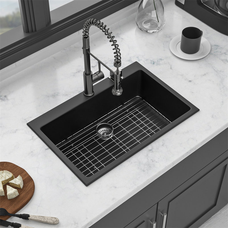 Évier de cuisine en quartz - Évier de cuisine encastré en granite 33 x 22 po