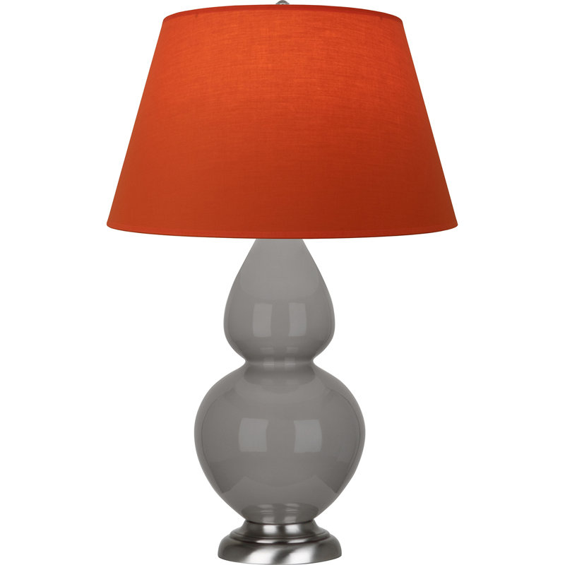 Lampe de table double gourde en céramique, Taupe fumé émaillé / argent antique, Tangerine / doublure taupe, Argent argent