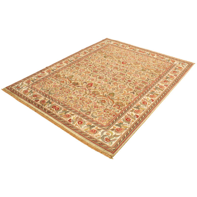 Tapis de zone en laine vert 9 pi 11 po x 11 pi 9 po one-of-kind à la main-noué la new age sultanabad
