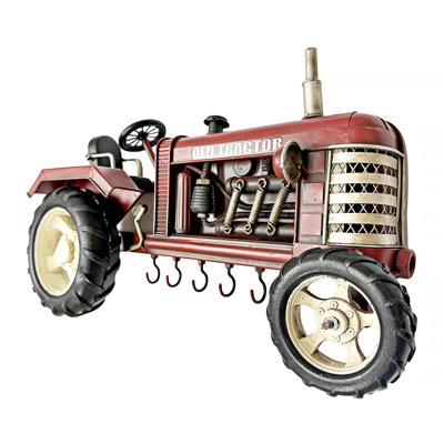 Vintage Red Tractor Key Hanger With Hooks