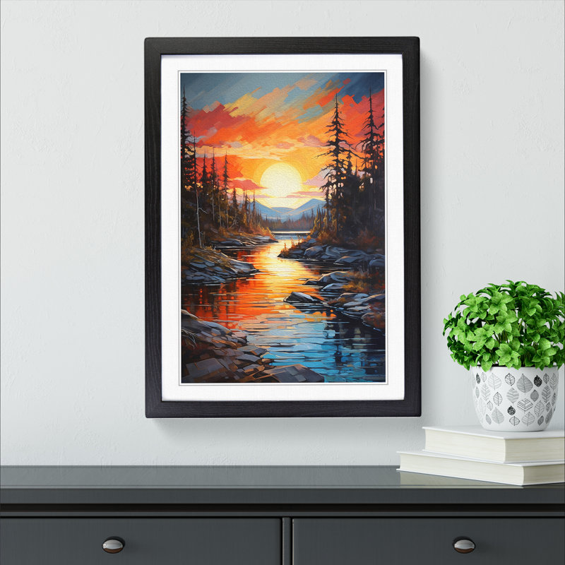 Lake Expressionism Art - Framed Print, 34cm H x 25cm W x 2cm D, Black Framed