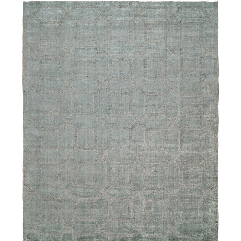 Tapis décoratif gris tissé à la main à motif géométrique, Rectangle 5 pi x 7 pi