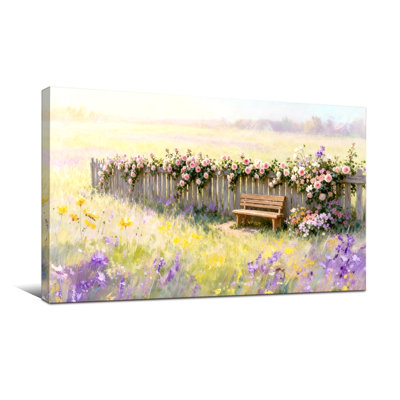 Plants &Flowers Floral Garden Bench Fence Roses Wildflowers Sunset Landscape