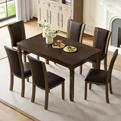 Modern 7-Piece Dining Table Set with 6 Upholstered Chairs, Wooden  Rectangular Dining Table Set for 6 with Chairs, for Dining Room, Kitchen, Restauran