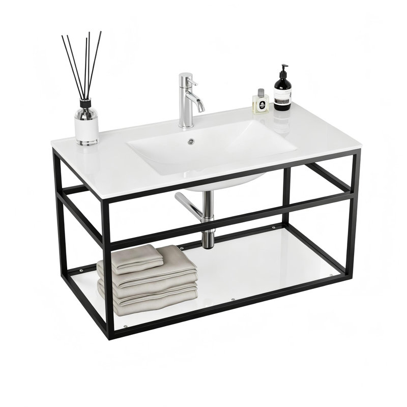 Babbit 36'' Wall-Mount Open Frame Floating Bathroom Vanity with Integrated Sink Top