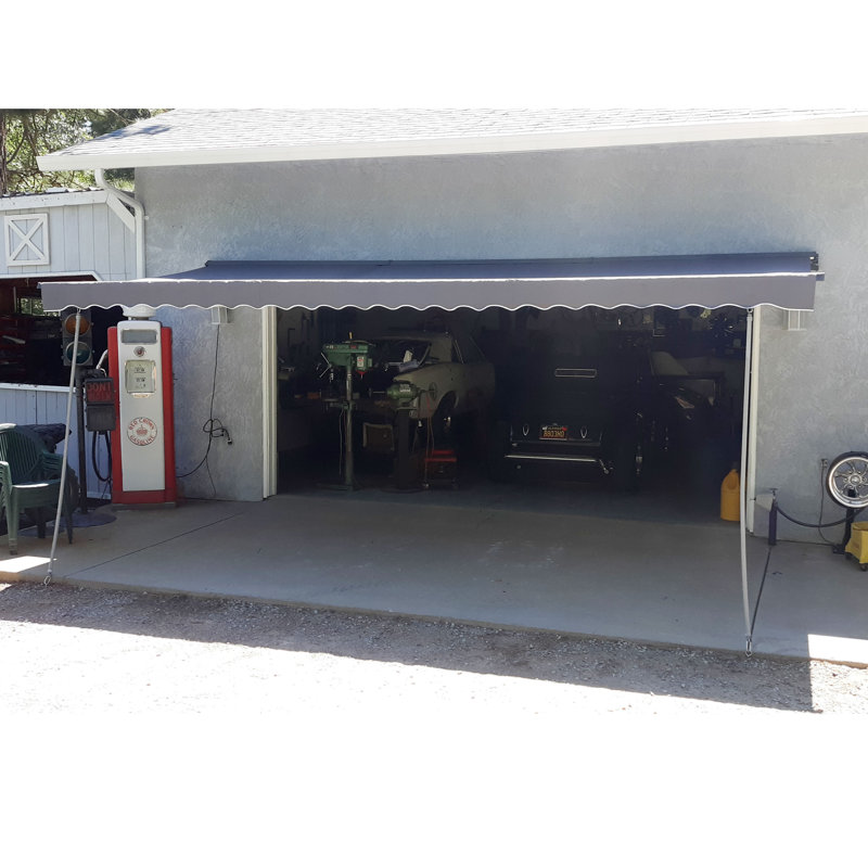 ALEKO Motorized Retractable Outdoor Awning with White Frame, Black Onyx, 13' W x 10' D