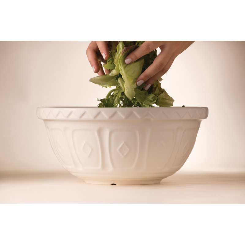 Cream Ceramic Patterned Mixing Bowl, 2.15 Quart