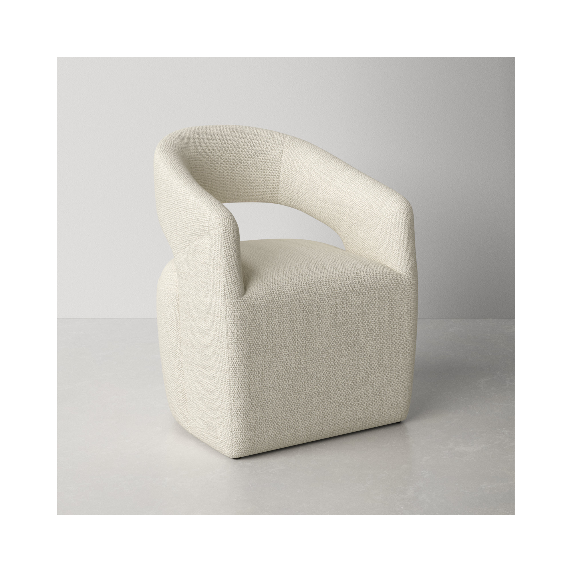 Camino Performance Fabric Rolling Arm Chair, Off White Boucle