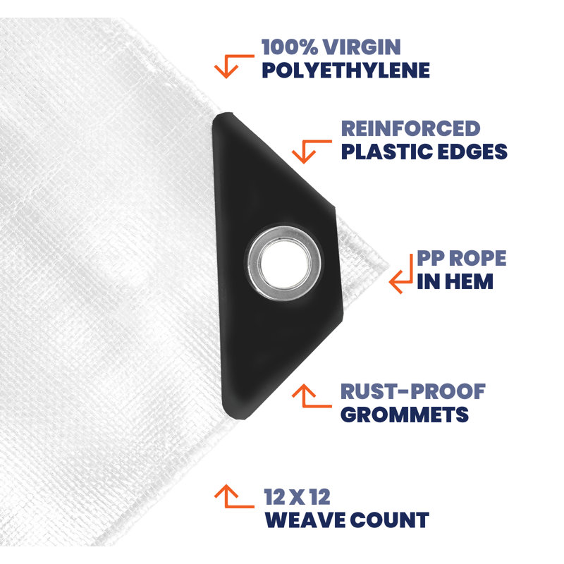 Bâche en polyéthylène robuste de 7 mil, imperméable, résistante aux rayons UV, Blanc
