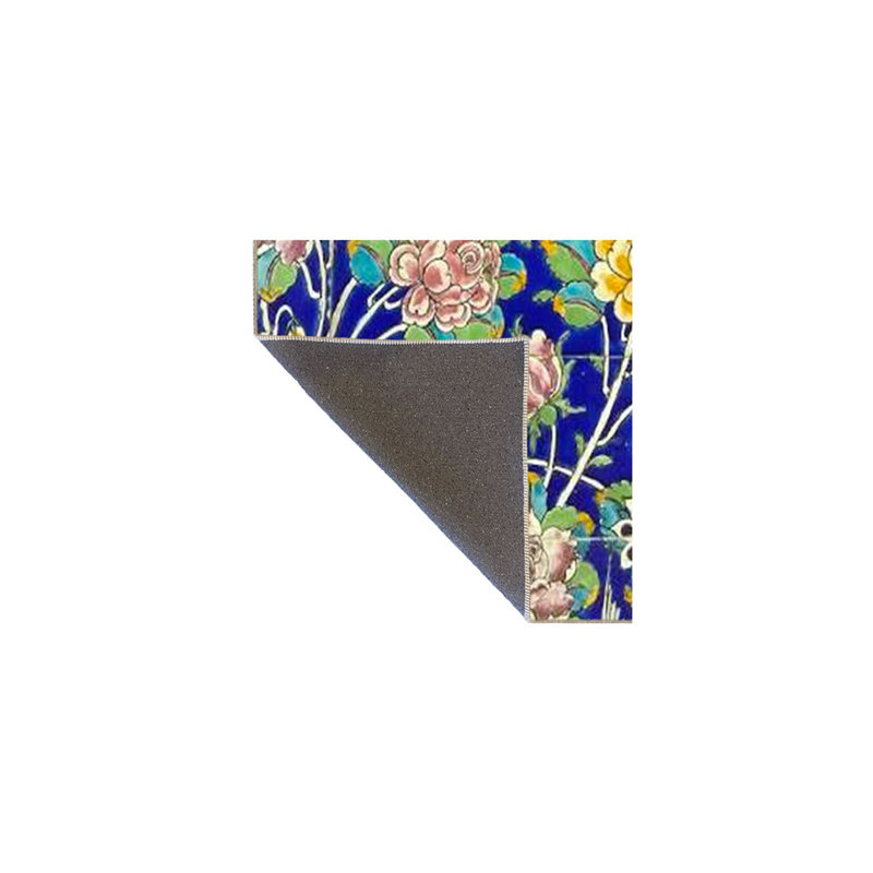 Tapis bleu tissé à rayures florales lavable à la machine, Sous-tapis carré 3 pi 3 po inclus