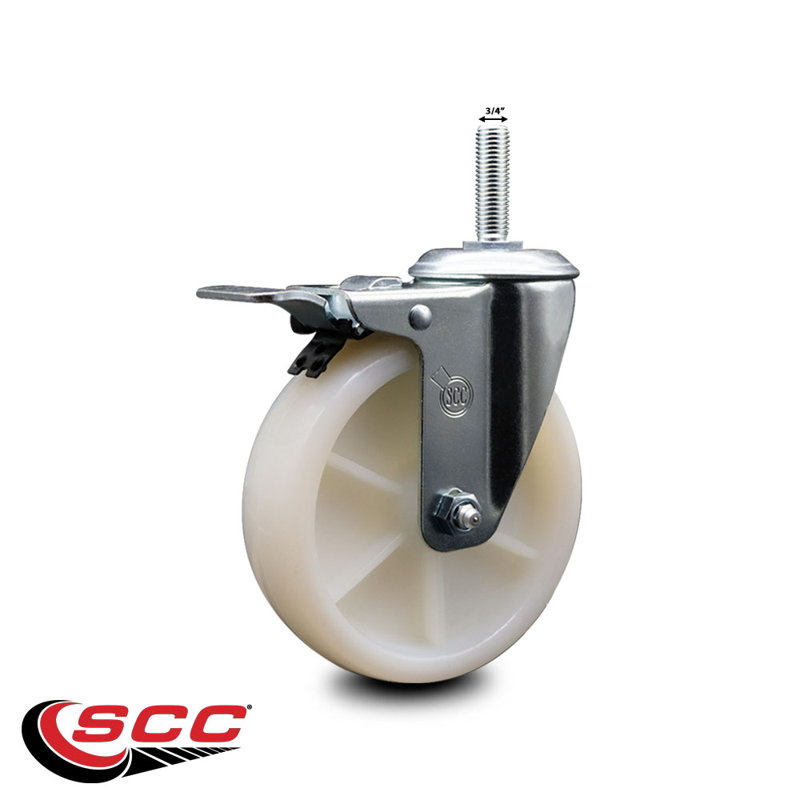 Roue en nylon pivotante de 5 po pivotante à tige filetée 3/4 po