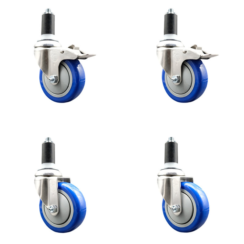 Ensemble de 4 roulettes à tige pivotante en polyuréthane de 4 pouces 316SS