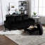 Canapé modulaire en chenille noir avec rangement et porte-gobelet-321845148