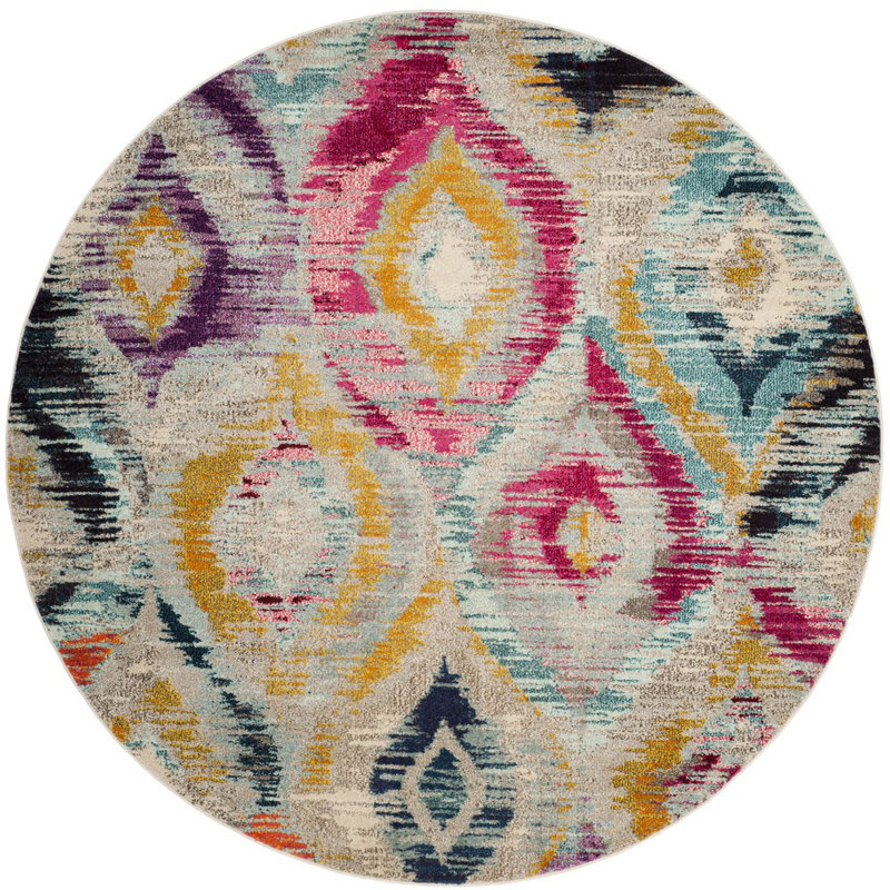 Tapis à motif géométrique Theresa Performance, Rond 6 pi 7 po