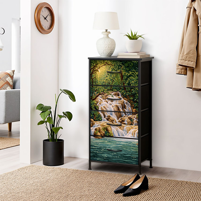 4 Drawer Dresser for Bedroom, Narrow Chest of Drawers, Wooden Top and Study Iron Frame 18"x37.5"-(WxH)