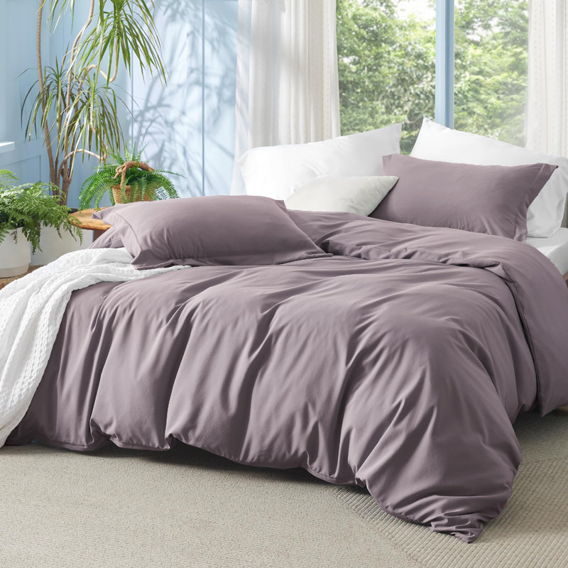 Ensemble de housse de couette en polyester et rayonne de bambou, Gris / mauve