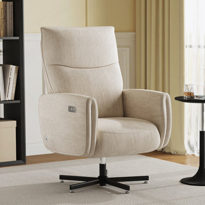 Fauteuil inclinable électrique pivotant, inclinable électrique avec charge USB et de type C, fauteuil d'appoint pivotant en velours pivotant à 360 ° pour le bureau à domicile et le salon, facile à assembler, beige